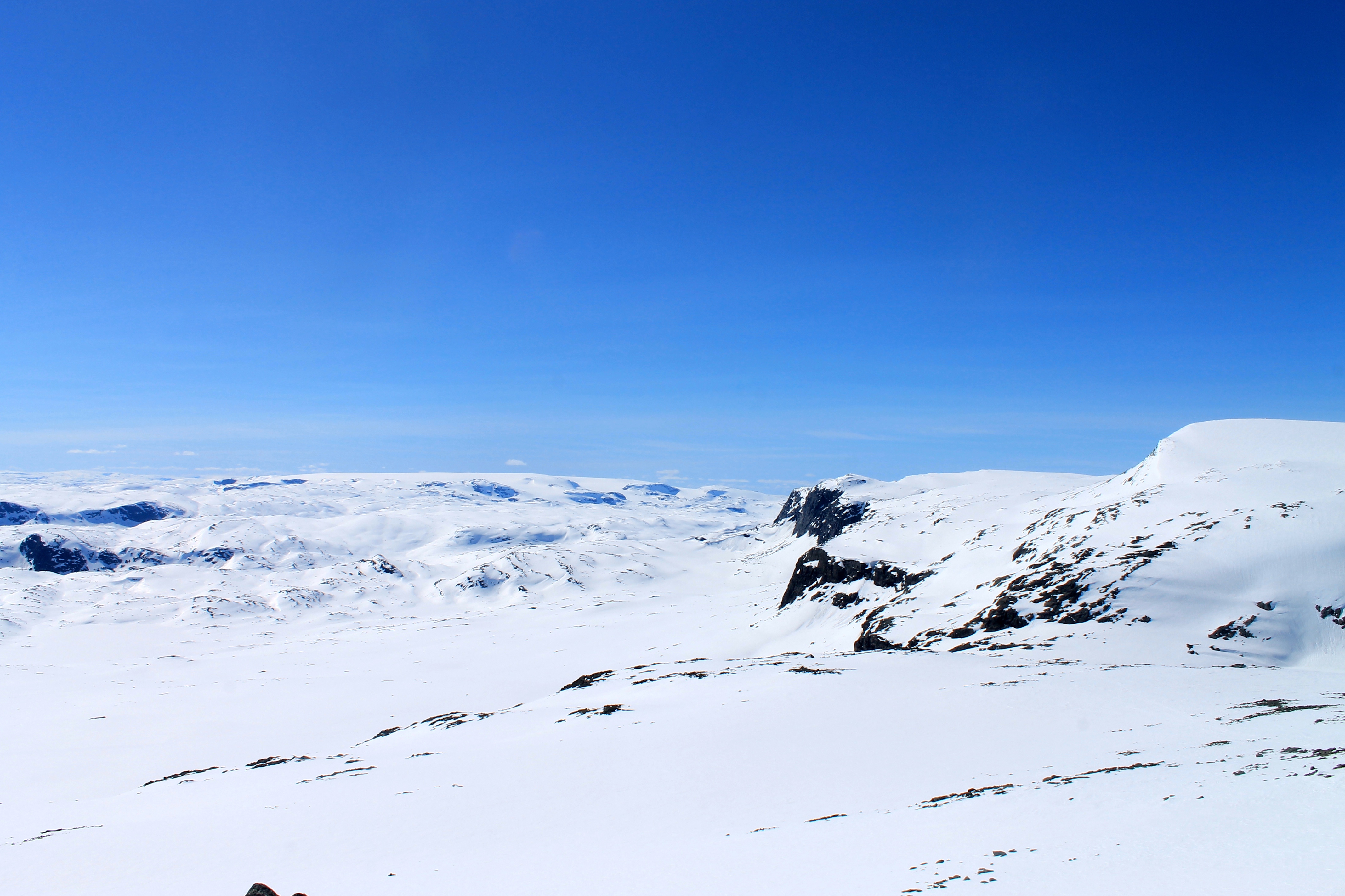 Den vestlige delen av Hallingskarvet med utsikt mot Hardangerjøkulen.