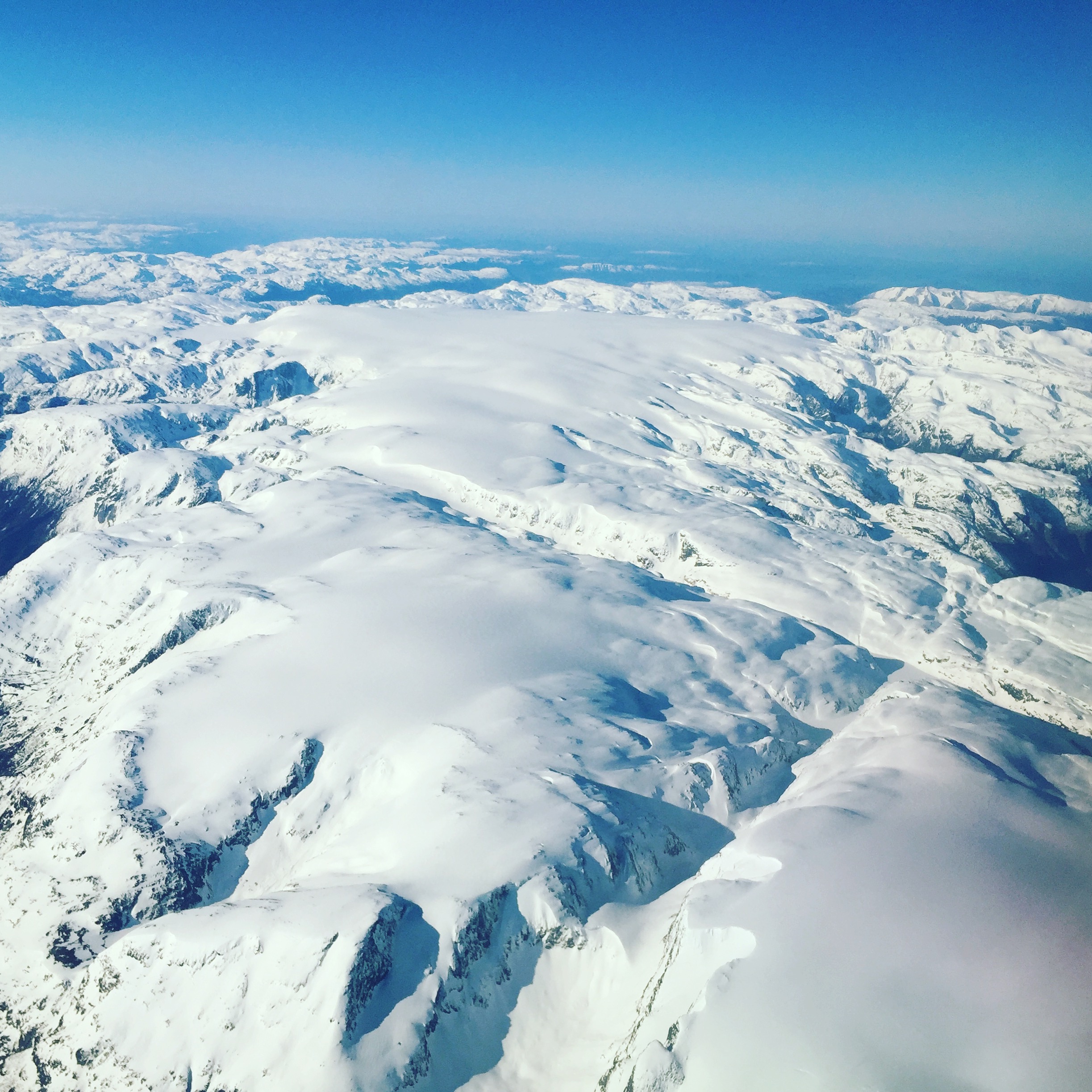 Folgefonna sett fra luften fra nord mot sør.