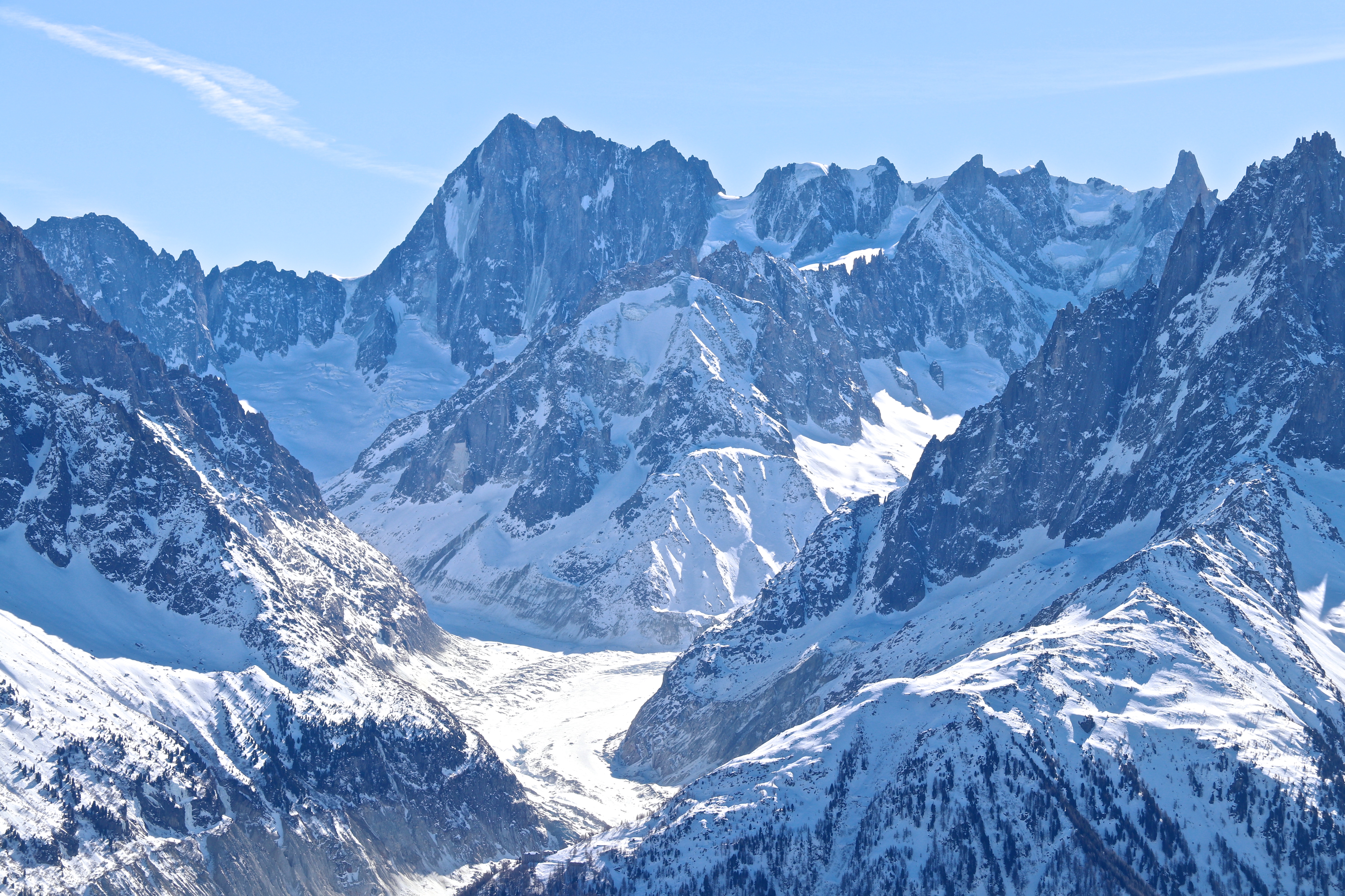 Nedre delen av skiruten Vallée Blanche - her ser vi deler av Mer de Glace.