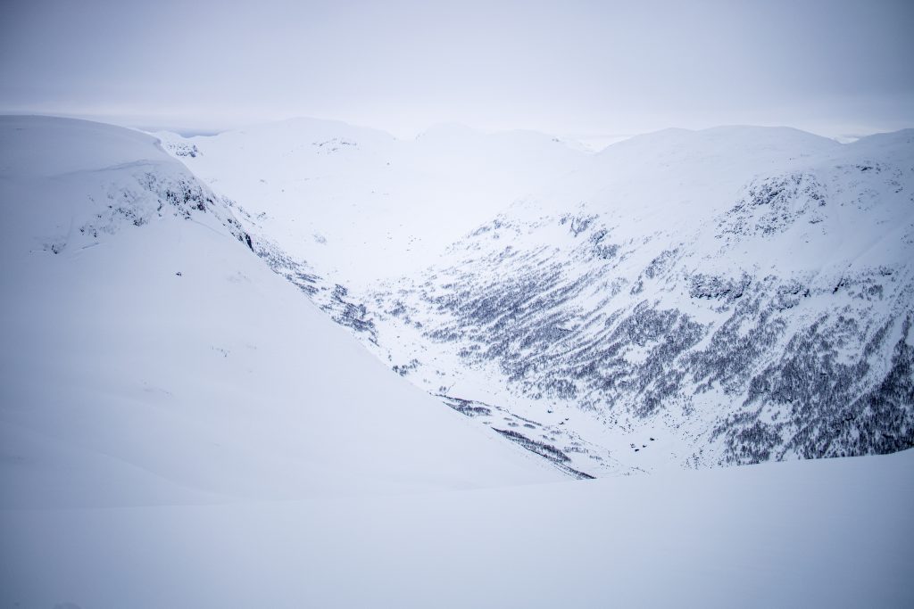 Nesdkjøringen fra Brekkenipa´s nordøstlige side.