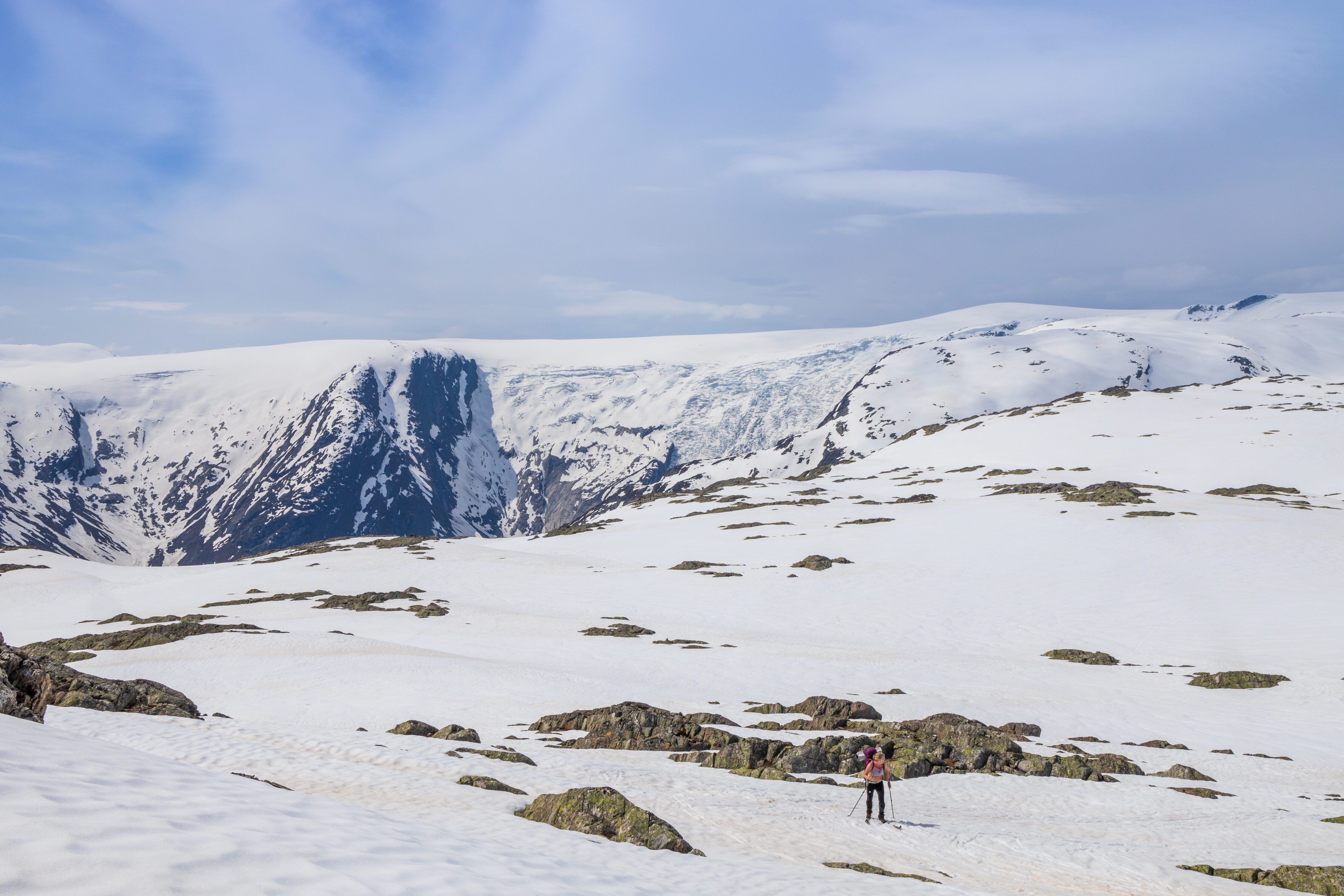 Høgste Breakulen med brefallene Bergsetbreen sett fra Steinmannen.