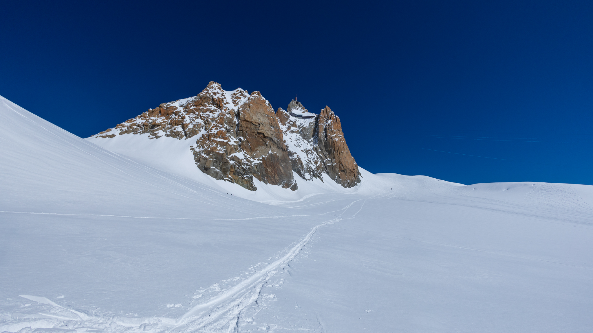 Arête des Cosmiques sett fra breen Vallée Blanch.