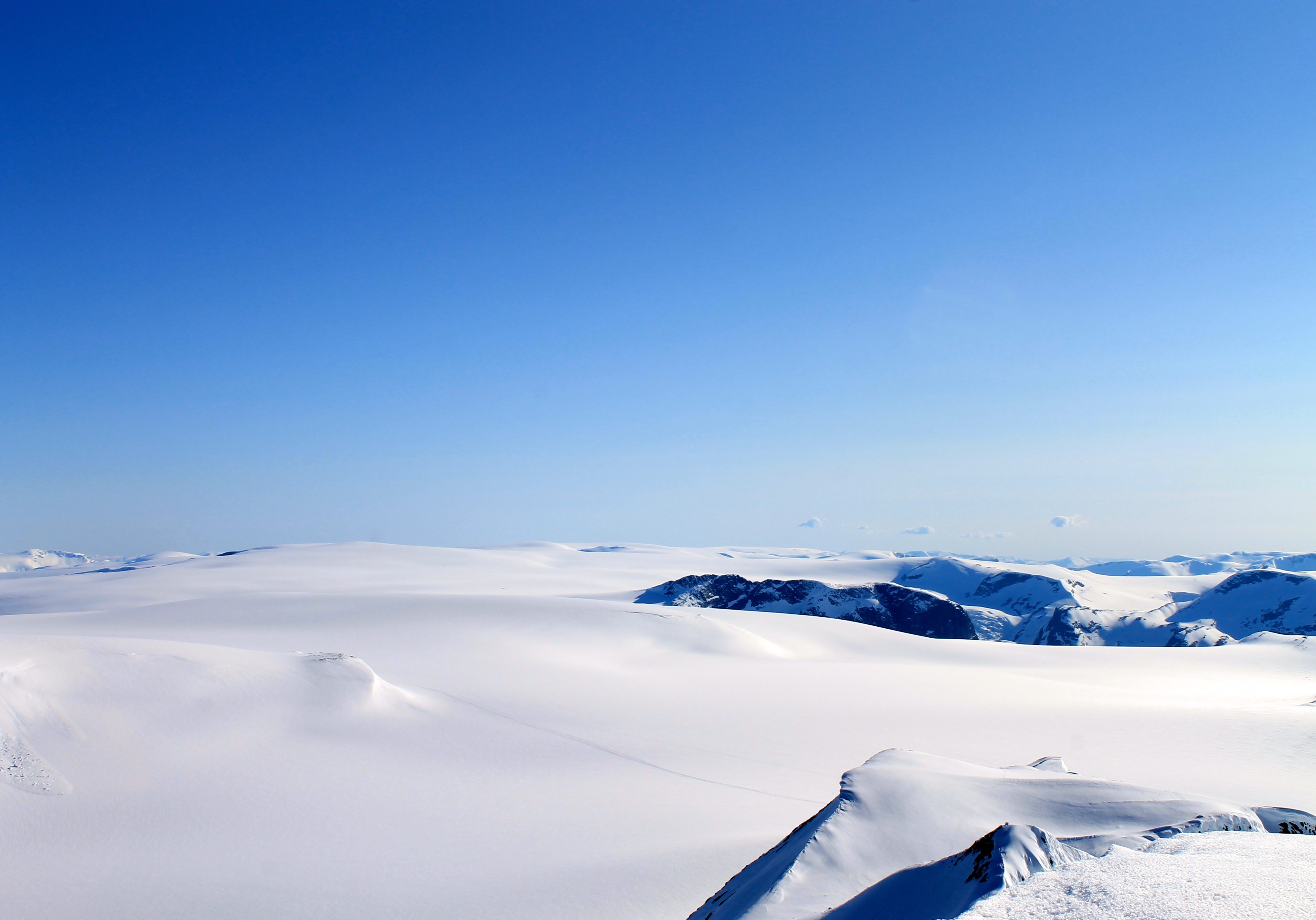 Utsikt sør over den langstrakte Jostedalsbreen sett fra Lodalskåpa (.2082 moh).