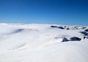 Utsikt sørover Jostedalsbreen fra toppen av Lodalskåpa.
